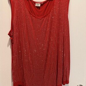Cato Woman Red Studded Tank 3X | Rhinestone Bling Sleeveless Top Plus Size